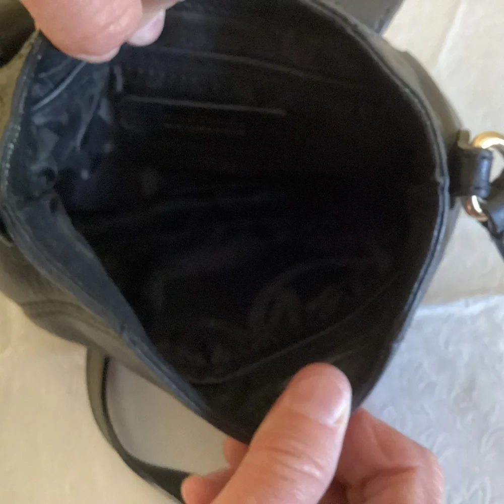 Michael Kors Black Charlton Mini Crossbody Leather Purse With Gold Buckle.
